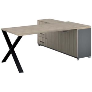Biurowy stół roboczy ALFA X z szafką po lewej, blat 1800 x 800 mm, wzór naturalny dąb