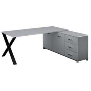 Biurowy stół roboczy ALFA X z szafką po prawej, blat 1800 x 800 mm, wzór szary