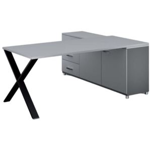 Biurowy stół roboczy ALFA X z szafką po lewej, blat 1800 x 800 mm, wzór szary