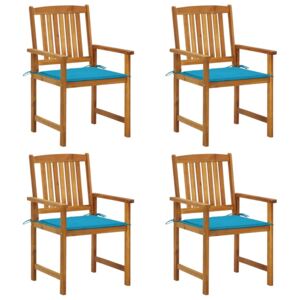 Krzesła reżyserskie z poduszkami, 4 szt., lite drewno akacjowe