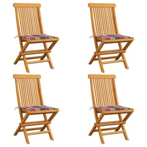 Krzesła ogrodowe z poduszkami w czerwoną kratę, 4 szt., tekowe