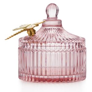 Szklany Organizer na biżuterię Pojemnik w stylu glamour Różowy z Ważką MOISELA 10,5 x 10,5 x 11,9 cm
