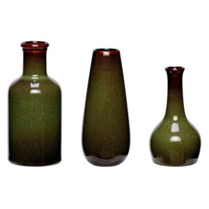 Zestaw 3 zielonych wazonów ceramicznych Hübsch Frej