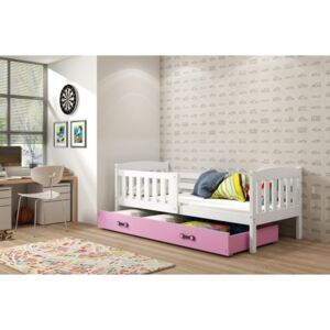 Łóżko z szufladą i materacem KUBUŚ 160x80cm, kolor biało-różowy