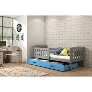 Łóżko z szufladą i materacem KUBUŚ 160x80cm, kolor szaro-niebieski