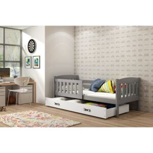 Łóżko z szufladą i materacem KUBUŚ 160x80cm, kolor szaro-biały