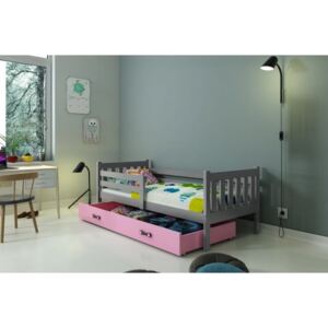 Łóżko z szufladą i materacem CARINO 190x80cm, kolor szaro-różowy