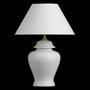 Stojąca LAMPA stołowa BOS II biała abażurowa LAMPKA nocna w stylu angielskim biała