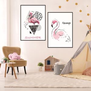DecoKing - Zestaw plakatów ściennych - Flamingo 2 * 50x70