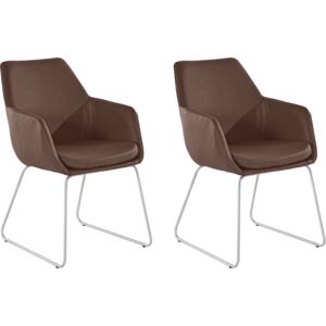 Skórzane krzesła w kolorze espresso, metalowa rama - 2 sztuki