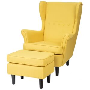 Malmo fotel uszak z podnóżkiem żółty - tkanina