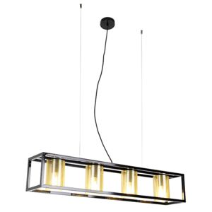Industriële hanglamp zwart met goud 4-lichts - Cage Tess Oswietlenie wewnetrzne