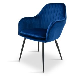 Eleganckie krzesło tapicerowane K 1058 - niebieski welur, czarne nogi