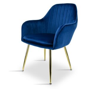 Eleganckie krzesło tapicerowane K 1058 - niebieski welur, złote nogi