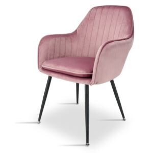 Eleganckie krzesło tapicerowane K 1058 - różowy welur, czarne nogi