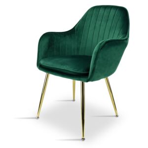 Eleganckie krzesło tapicerowane K 1058 - zielony welur, złote nogi