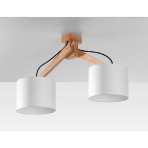 Plafon LEGNO 2 naturalne drewno biały abażur PVC lampa sufitowa E27 LED SOLLUX LIGHTING