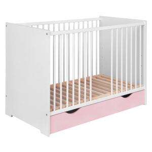 Różowo-białe łóźeczko dziecięce z szufladą KICOTI Circle, 60x120 cm