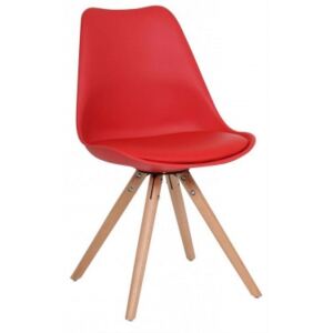 Krzesło LARS czerwone z poduszką z eko skóry nogi bukowe
