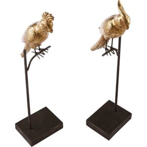 Dwie złote figurki ze sztucznego kamienia, papugi