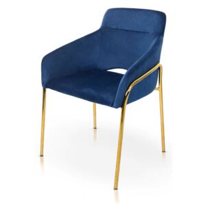 Krzesło tapicerowane Audrey niebieskie na złotych nóżkach