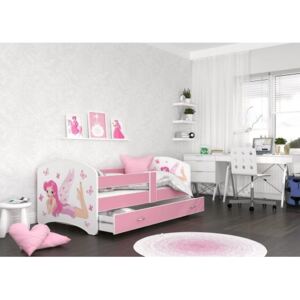Łóżko z szufladą LUCKY 140x80cm grafika WRÓŻKA kolor różowy
