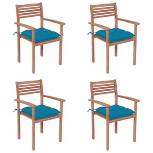 Krzesła ogrodowe, 4 szt., jasnoniebieskie poduszki, tekowe