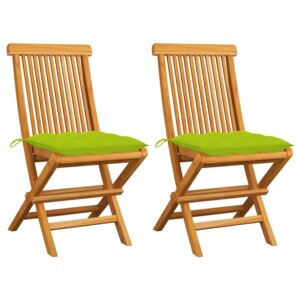 Krzesła ogrodowe z jasnozielonymi poduszkami, 2 szt., tekowe