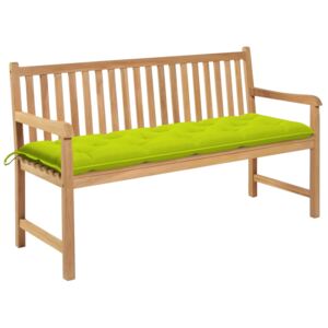 Ławka ogrodowa z jasnozieloną poduszką, 150 cm, drewno tekowe