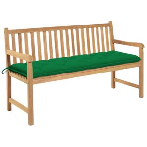 Ławka ogrodowa z zieloną poduszką, 150 cm, lite drewno tekowe