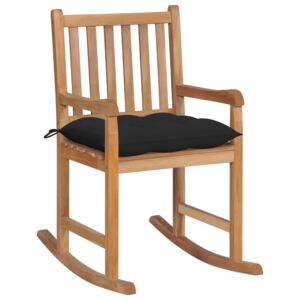 Fotel bujany z czarną poduszką, lite drewno tekowe