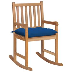 Fotel bujany z niebieską poduszką, lite drewno tekowe