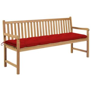 Ławka ogrodowa z czerwoną poduszką, 175 cm, lite drewno tekowe