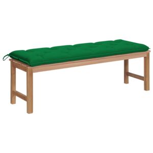 Ławka ogrodowa z zieloną poduszką, 150 cm, lite drewno tekowe