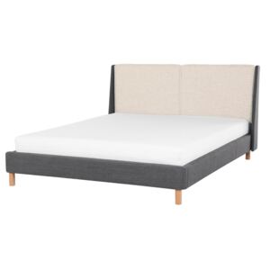 Łóżko szaro-beżowe - 160x200 cm - łóżko tapicerowane - VALENCE