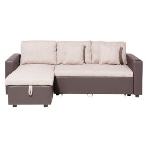 Sofa narożna prawostronna tapicerowana beżowa z funkcją spania TAMPERE