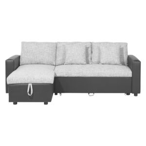 Sofa narożna prawostronna tapicerowana szary melanż z funkcją spania TAMPERE