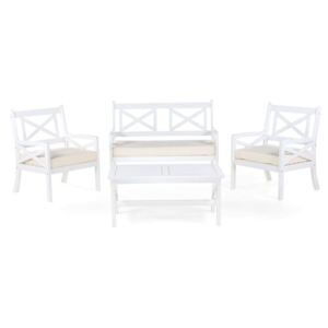 Meble ogrodowe białe - ogród - stół z 2 krzesłami i ławką - BALTIC