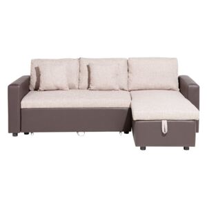 Sofa narożna lewostronna tapicerowana beżowa z funkcją spania TAMPERE