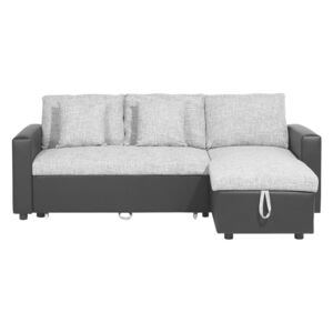 Sofa narożna lewostronna tapicerowana szary melanż z funkcją spania TAMPERE