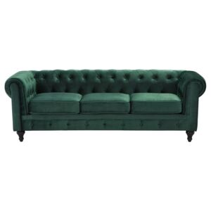 Sofa trzyosobowa welur zielona CHESTERFIELD