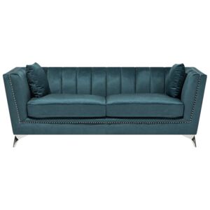 Sofa trzyosobowa welur niebiesko-zielona GAULA