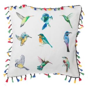 Poduszka dekoracyjna ptaki z frędzlami kolorowa 45 x 45 cm
