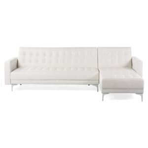 Sofa lewostronna biała skóra ekologiczna rozkładana ABERDEEN