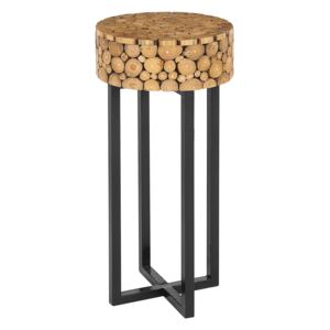 Stolik kwietnik drewno tekowe metalowe nogi 76 x 35 cm naturalne słoje industrialny Beliani