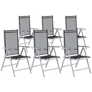 Zestaw do ogrodu 6 krzeseł czarne aluminiowe regulowane Bassedas