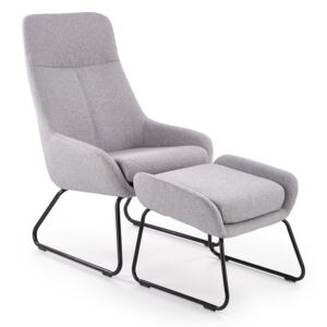 Fotel z podnóżkiem Turfio szary/czarny nowoczesny