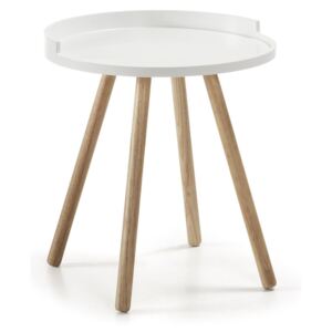 Biały stolik z drewnianymi nogami La Forma Bruk