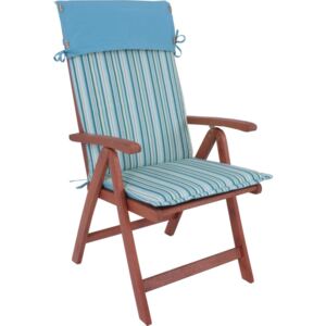 Ogrodowe krzesło składane z drewna eukaliptusowego z niebieskim siedziskiem ADDU Hochlehner