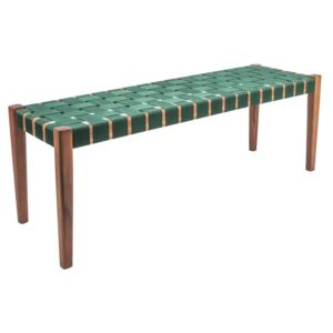 Zielona ławka z drewna akacjowego z nylonowym obiciem Karlsson Weave